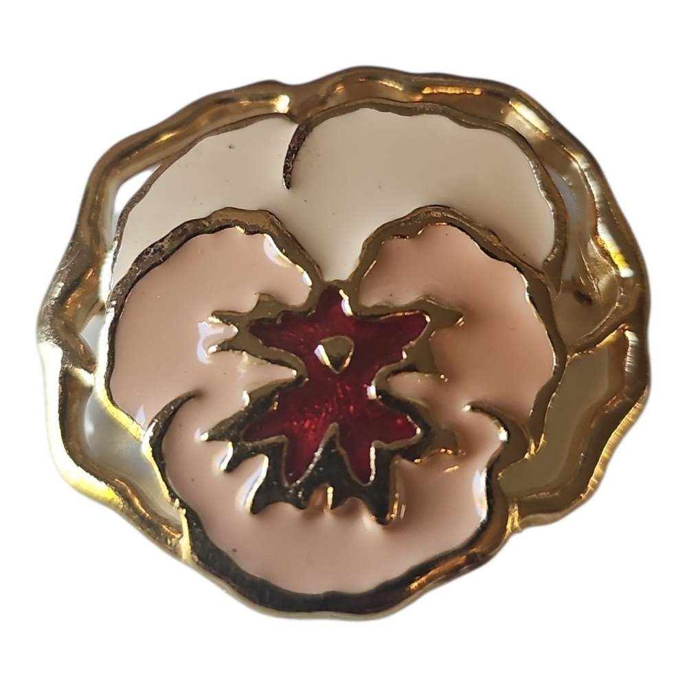 Vintage Pink pansy brooch Avon Full Bloom pin gold tone